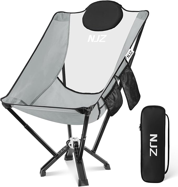 High Back Camping Folding Chairs - 600 LBS Capacity Heavy Duty Camping Chair with Comfortable Backrest & Headrest, Quick Setup - Compact Camp Chair for Picnic, Fishing, Beach, Lawn - Silver