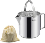 Camping Tea Kettle, Portable 1.2L Coffee Pot, Outdoors Camping Pot, with Handles and with Lids for Camping Hiking Picnic Camping, Backpacking, Silver