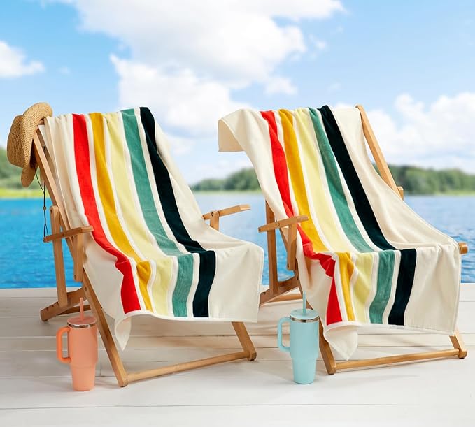 Loon & Lake Luxury Beach Towels Set of 2 - Retro Stripes | 2 Pack 30" x 60" | Crafted from 100% Combed Cotton | Ultra Plush & Super Soft | Retro Collection 1969