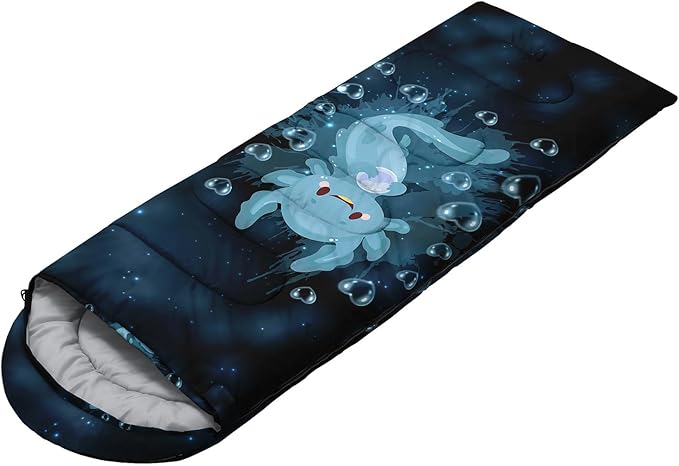 HOSIMA Cartoon Axolotl Sleeping Bags for Kids 10-12,Blue Cartoon Kids Sleeping Bags for Girls Boys,Compact Sleeping Bag for Camping Essentials and Hiking.