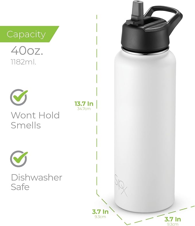 SipX™ Triple-Insulated Stainless Steel Water Bottle 40oz. With 3 Lids, BPA-Free Reusable Insulated Water Bottle Keeps Cold 24 Hours, Metal Water Bottle Made Of Sustainable Material For Hiking & Biking