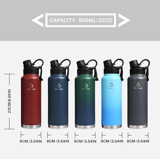 Insulated Sports Water Bottle with Straw Lid Dustproof, 3 Lids, 24/32/40/64 oz Dishwasher Safe & BPA Free Double Wall Stainless Steel Water bottle, Leakproof & Sweat Free -40 Oz Brick Red