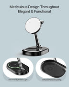 Fast Charging Station for Magsafe Apple Devices, Wireless Charger Station for MagSafe iPhones, 3 in 1 Magnetic Charger Stand for iPhone 15/14/13/12, Apple Watch & AirPods(Blk)
