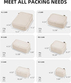 6 Set Compression Packing Cubes, Suitcase Storage Bags for Clothes and Travel Essentials (Cream White)