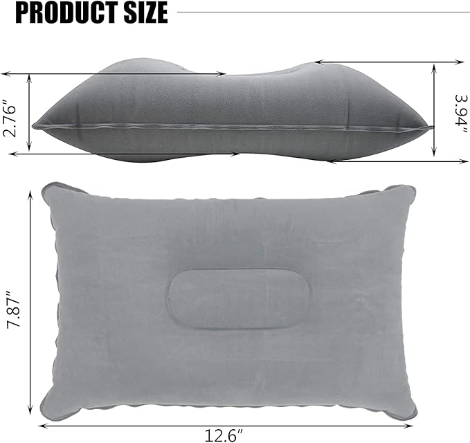 2Pack Ultralight A4 Size Inflatable Travel Pillow, Small Squared Flocked Fabric Air Pillow for Traveling, Holiday Trip, Hiking, Camping,Napping,Neck Lumbar Support(Gray)