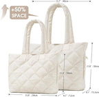 Puffer Tote Bag for Women, Quilted Bag with Zipper, Small Tote HandBags for Work, Travel
