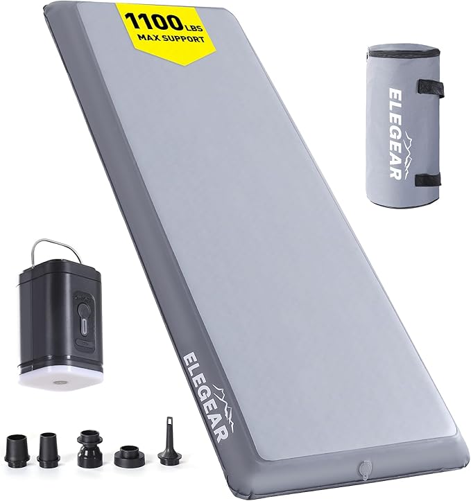 Elegear FiberAir Camping Sleeping Pad, 4’’ Ultra-Thick & 1100lb Ultra-Support Camping Air Mattress with Multi-Function Electric Pump, Durable Sleeping Pad for Camping/Hiking/Tent/Home