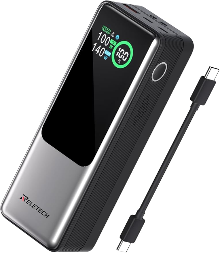 140W Portable Fast Charger 25000mAh with LG 21700 Battery, 3-Port Laptop Fast Power Bank Smart Display for Travel, Compatible with MacBook Pro, iPhone 17/16, ipad.（G-ZeroFear）