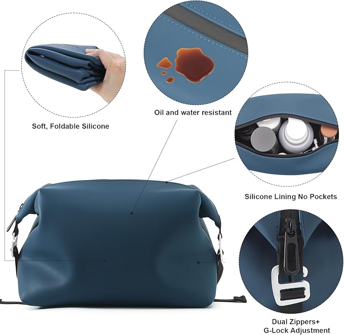 Vomgomfom 6L 13 Inch Silicone Toiletry Bag, Waterproof Leakproof Travel Cosmetic Organizer, Adjustable G-Buckle Compression Dopp Kit, Foldable Makeup Bag for Women & Men (Navy, 13" 6L)