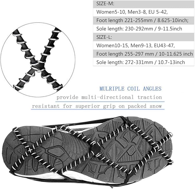 Ice Cleats, Highly elastic Traction Cleats Grippers with tape Straps and Storage Bag, Anti Slip Walk Traction Cleats for Hiking Walking on Snow and Ice