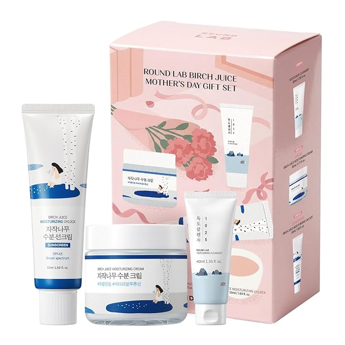 ROUND LAB Hydrating Skin Care Gift Set - UV Lock Sunscreen + Moisturizer + Face Wash Mini Size, Daily Skin Care Routine with Hyaluronic Acid, Travel essentials, Gifts for Women, Korean Skin Care Set