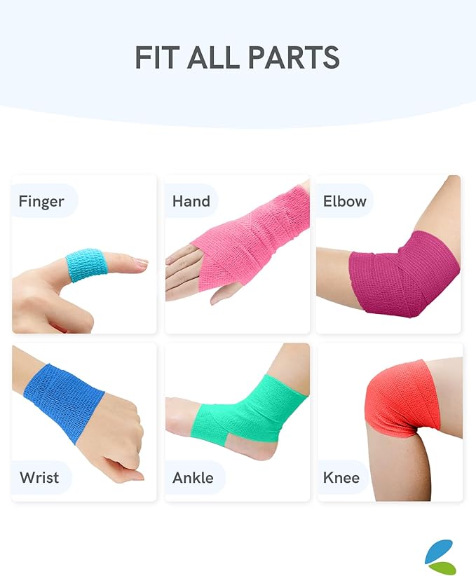 FriCARE Self Adhesive Bandage Wrap, Medical Tape in First Aid Kit, Cohesive Bandages for Wounds Sport Vet, 2 Inches X 5 Yards 6 Rolls, Vibrant