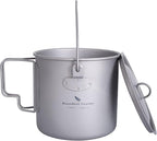 iBasingo 1100ml Titanium Mug Camping Cup Tea Coffee Water Pot with Lid Ultralight Outdoor Travel Tableware with Foldable Handle Picnic Backpacking Trekking Portable Drinkware Survival Gear Ti3041D