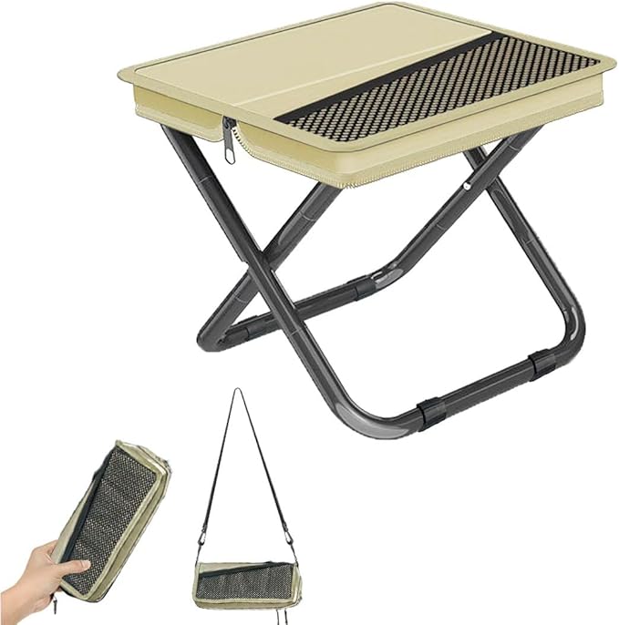 2-in-1 Collapsible Camping Stool & Sling Bag / 220LB Load Capacity Folding Portable Fishing Stool/Collapsible Stool for Camping, Hiking, Fishing, Gardening & Beach Outdoor Activities