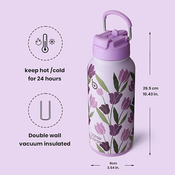 BOTTLE BOTTLE 32oz Insulated Water Bottle Stainless Steel Sport Water Bottle with Straw Dual-use Lid Design for Gym with Pill Box