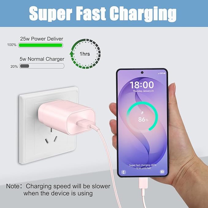 Super Fast Charger Type C,25W USB C Wall Charger Fast Charging Block &8Ft Cable Cord for Samsung Galaxy S26/S25/S24/S24 Ultra/S24+/S23 Ultra/S23/S23+/S22/S22 Ultra/S22+/S21 Ultra/S20 Ultra/Note 20/10