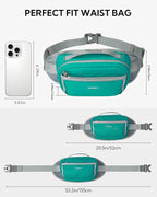 WATERFLY Fanny Pack Waist Bag: Large RFID Blocking Crossbody Bags with Multi-Pockets, Breathable Casual Anti-Theft Hip Pouch for Women Men Traveling Walking Hiking-Cyan