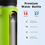 koodee Insulated Water Bottle, 32 oz Stainless Steel Double Wall Vacuum Wide Mouth Sport Bottle with Leakproof Spout Lid (Apple Green)