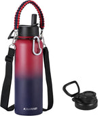 KXIAOCHEN Insulated Water Bottle, Stainless Steel Water Bottle, 2 Lids (Straw and Handle Lid),Wide Mouth Metal Water Bottles Keep Hot and Cold, Double Walled, Thermo Mug, Metal Canteen