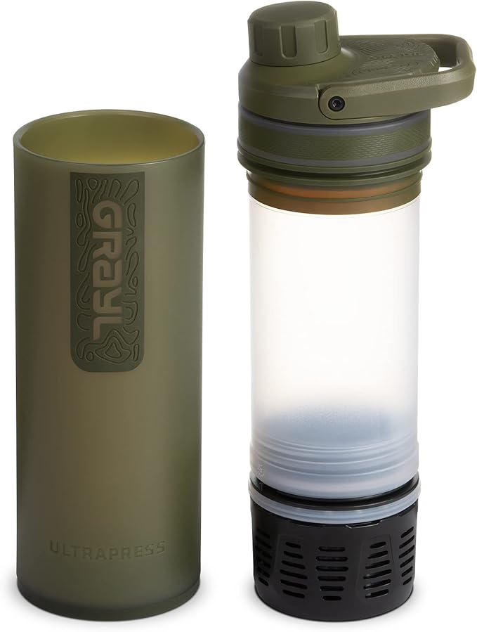 GRAYL UltraPress 16.9 oz Water Purifier & Filter Bottle for Hiking, Backpacking, Survival, Travel (Olive Drab)