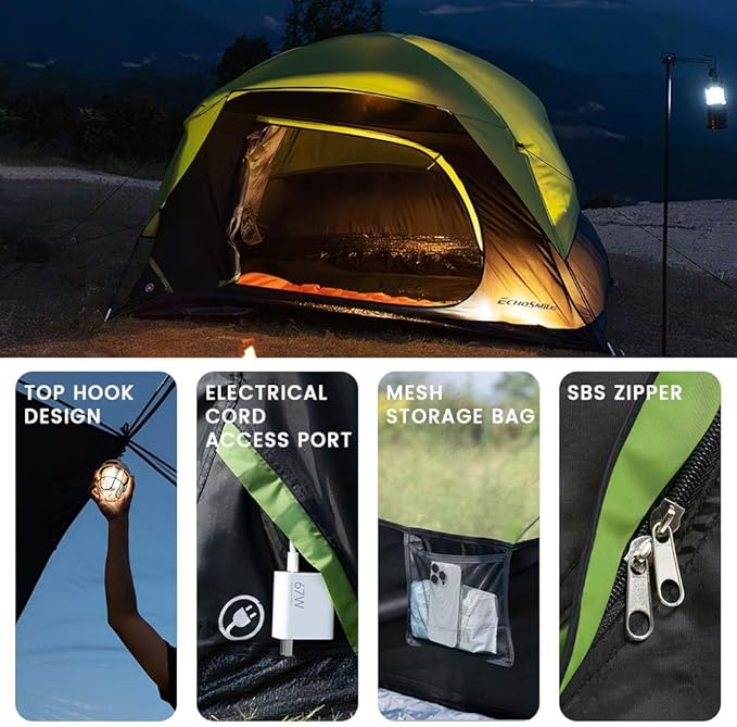EchoSmile 2/4 Person Camping Tent, Lightweight Dome Family Tent with Rainfly, Easy Setup, Waterproof & Windproof Outdoor Shelter for Group Hiking, Backpacking, 3-Season Use