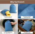 LFH Cotton Rich Shoe Storage Bags with Drawstring, Dustproof Breathable Reusable Organizer, Perfect For Travel, Dorm, Hotel, College, Gym, Easy to Carry, Machine Washable 8"x17" (Pack of 4) - Sky Blue