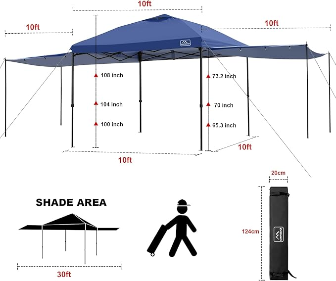 KAMPKEEPER 10x10 Easy Pop Up Canopy Tent with 2 Sidewalls, Instant Outdoor Shade Shelter with 2 PCS Removable 10FT Sun Walls, Quick Setup Waterproof and UV-Resistant for Patio, Camping, Backyard