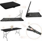 Folding Table 6 FT Camping Table Portable Plastic Rectangular Outdoor Dining Table Steel Legs Fold-in-Half with Carrying Handle for Indoor,Picnic,Party,Wedding,Events(Black)