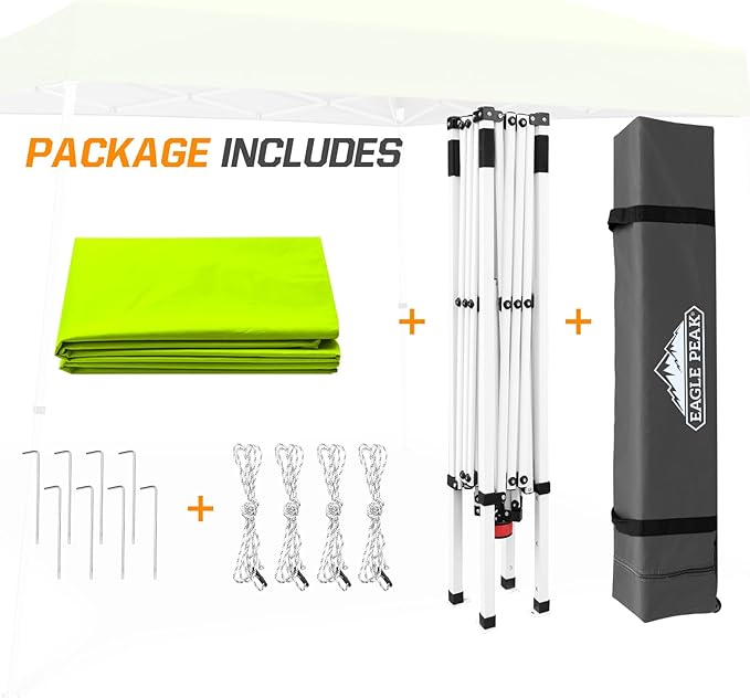 EAGLE PEAK 10x10 Slant Leg Pop-up Canopy Tent Easy One Person Setup Instant Outdoor Beach Canopy Folding Portable Sports Shelter 10x10 Base 8x8 Top (Fluorescent Green)