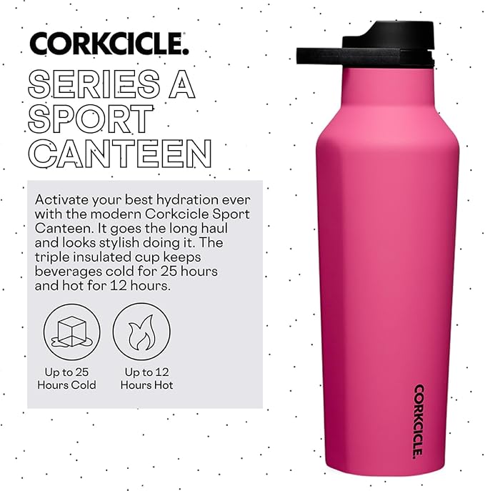 Corkcicle Sport Canteen Insulated Tumbler, Dragonfruit, 20 oz – Reusable Water Bottle Keeps Beverages Cold for 25 Hours & Hot 12 Hours – Cupholder Friendly Tumbler with Screw-On Cap