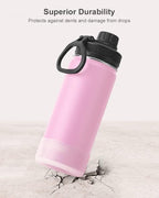 koodee Insulated Water Bottle, 32 oz Stainless Steel Double Wall Vacuum Wide Mouth Sport Bottle with Leakproof Spout Lid (Pink)