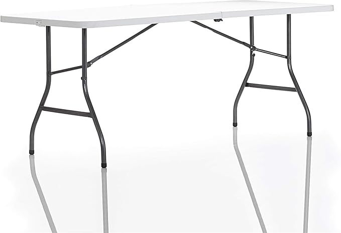 Cosco 6ft Fold-in-Half Blow Molded Folding Table, Indoor/Outdoor, Comfort Handle, Lightweight Plastic Construction - White