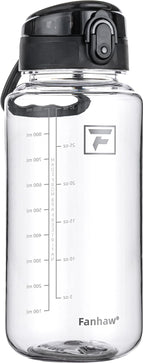 Fanhaw 32 Oz Clear Tritan Water Bottle with Chug Lid, BPA-free, Wide Mouth, Leak Proof - for Gym, Travel, Home, School, Office (Clear&Black)