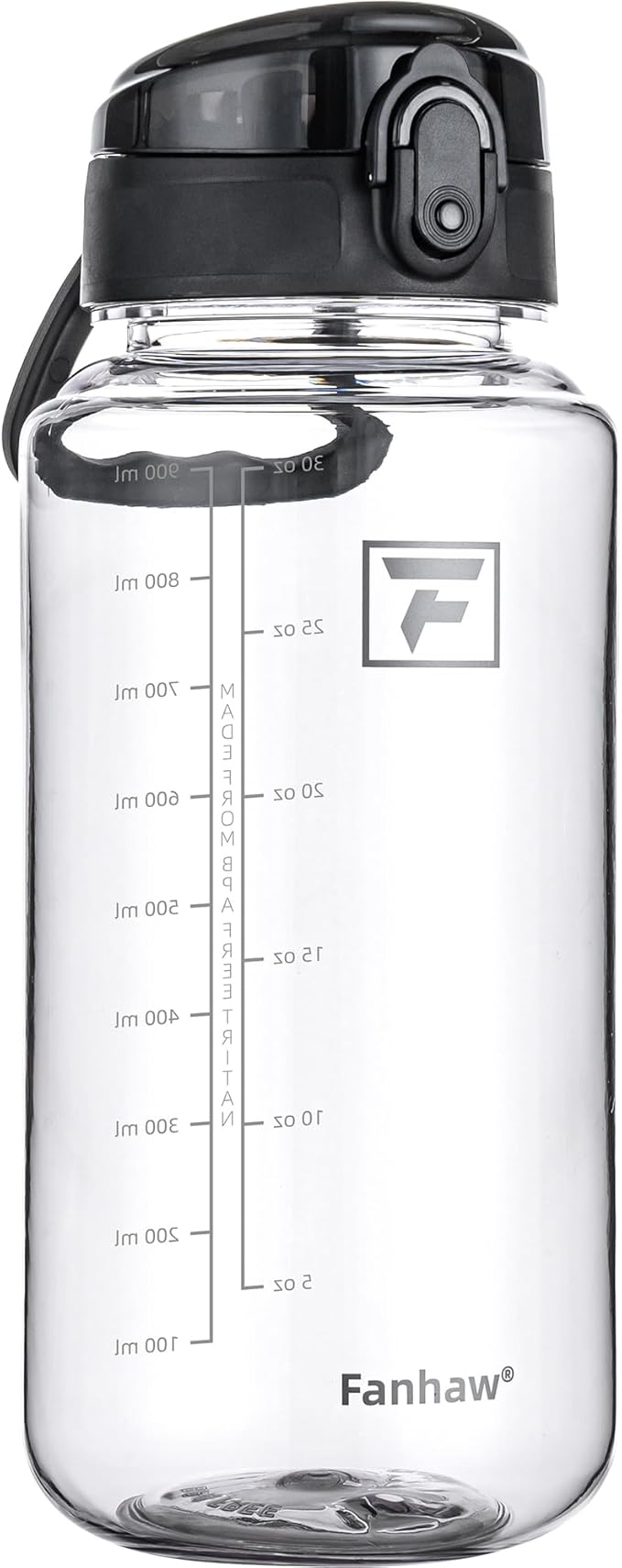 Fanhaw 32 Oz Clear Tritan Water Bottle with Chug Lid, BPA-free, Wide Mouth, Leak Proof - for Gym, Travel, Home, School, Office (Clear&Black)