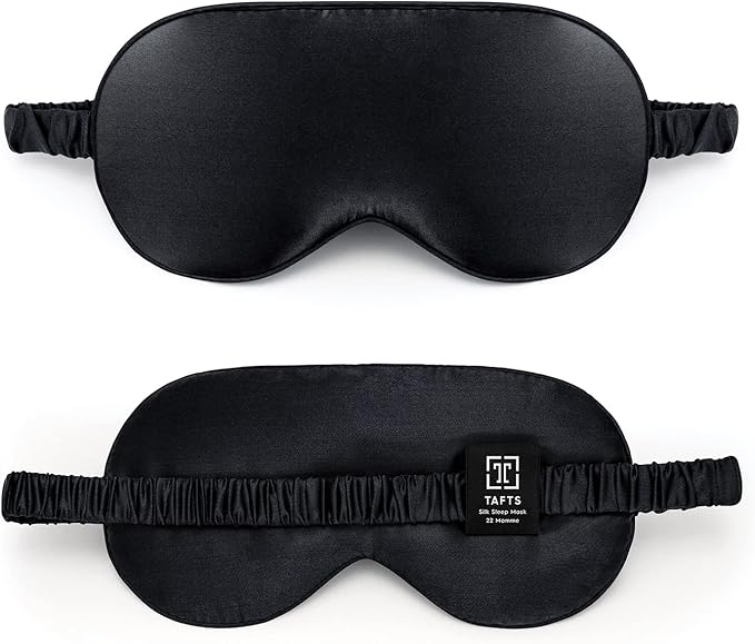 TAFTS Silk Sleep Mask - 22mm 100% Pure Mulberry 6A Silk & Blindfold, Soft Eye Masks, Lightweight, for Travel, Napping, Camping (Midnight Black)