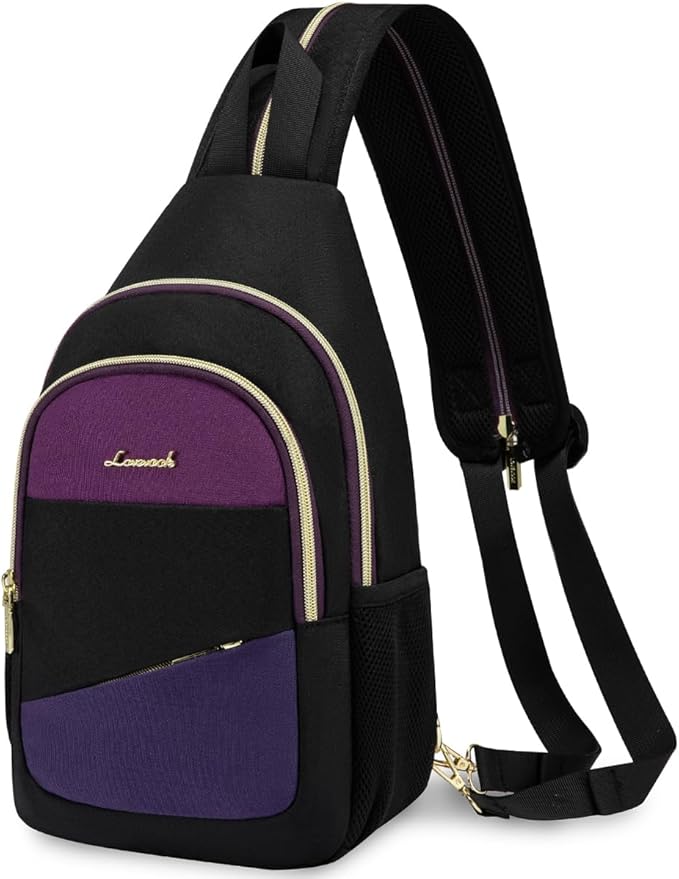 LOVEVOOK Sling Bag for Women, Sling Backpack Crossbody Bag Convertible, Small Diaper Bag Hiking Daypacks Water-resistant, Travel Shoulder Bag Chest Bag, Black Blue Purple