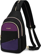 LOVEVOOK Sling Bag for Women, Sling Backpack Crossbody Bag Convertible, Small Diaper Bag Hiking Daypacks Water-resistant, Travel Shoulder Bag Chest Bag, Black Blue Purple