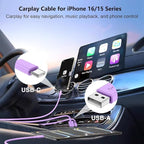 USB C Car Charger for iPhone 17 16 15 Pro Max,40W Dual Port USB-C & USB-A Car Fast Charging Adapter, 2X3FT C to C Cable & A to C Carplay Cable for iPhone 17 16 15 Series/iPhone Air,iPad,Samsung-Purple