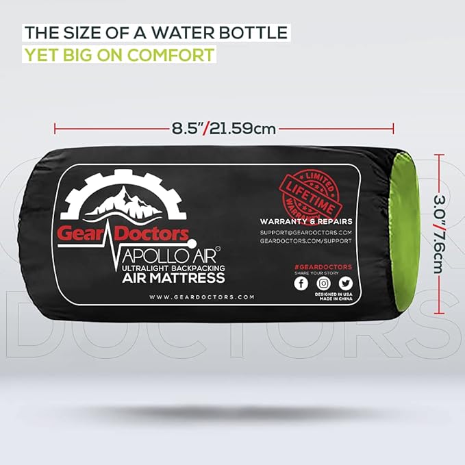 Gear Doctors ApolloAir 5.2R-Value [17oz] Ultralight Insulated Inflatable Camping Sleeping Pad–Backpacking Air Mattress–Camping Mattress Pad–Compact Foam Self-Inflating Outdoor Sleeping Mat Backpacking