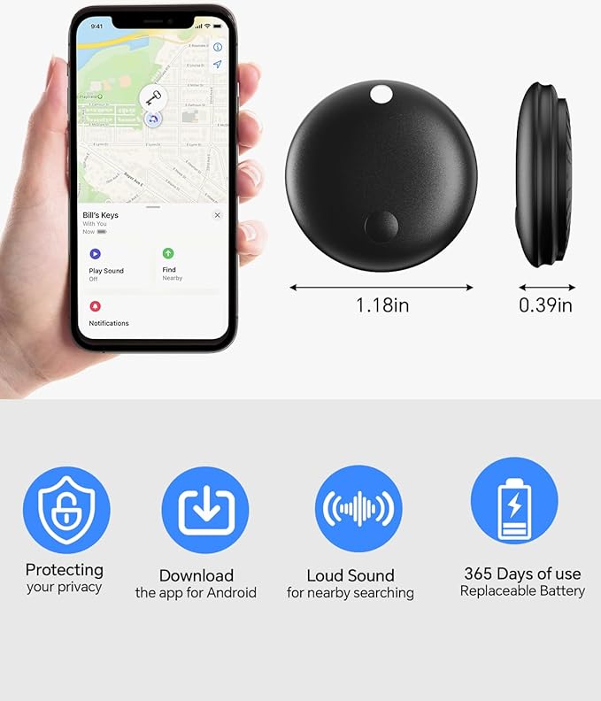 Air Tracker Tag IP67 Waterproof Bluetooth Tracker, Keychain Finder, Item Locator for Bags, Backpacks, Luggage, Pets, Wallets (Android Only Black-2)