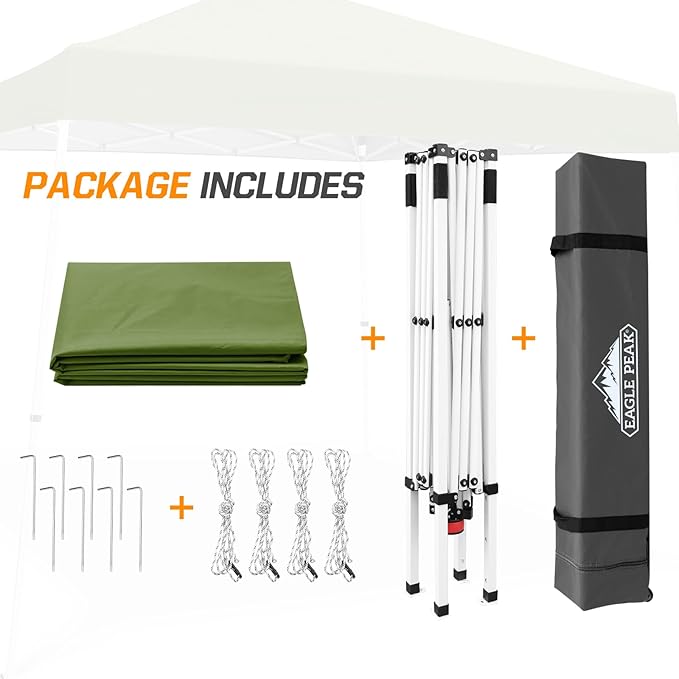 EAGLE PEAK 10x10 Slant Leg Pop-up Canopy Tent Easy One Person Setup Instant Outdoor Beach Canopy Folding Portable Sports Shelter 10x10 Base 8x8 Top (Grass Green)