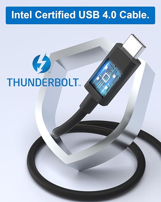 FIBBR Thunderbolt 4 Intel Certified USB 4.0 C Cable 3.3ft, High Speed 40Gbps Fast Charge 100W Type C Data Cable, Supporting 8K@60Hz Display for Laptop VR Box