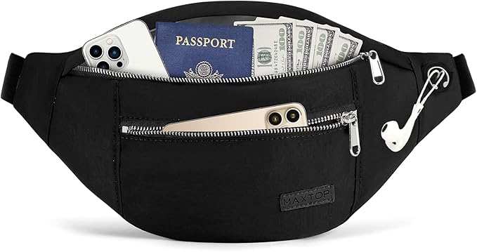 MAXTOP Large Crossbody Fanny Pack with 4-Zipper Pockets,Gifts for Enjoy Sports Festival Workout Traveling Running Casual Hands-Free Wallets Waist Pack Phone Bag Carrying All Phones