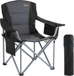 VEVOR Oversized Camping Folding Chair, Portable Heavy Duty Outdoor Quad Lumbar Back Padded with Side Pockets, Cup Holder and Cooler Bag for Beach, Lawn, Picnic, Fishing, Backpacking, Black