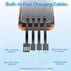 Power Bank Wireless Charger 52800mAh Built in 4 Cables 7 Outputs 22.5W Fast Charging Power Bank for All Mobile Devices 4Inputs Solar Portable Charger with Dual Flashlights (Orange)