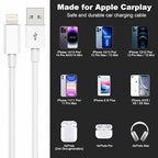 Car Apple Carplay Cable，USB A to Lightning Cable 6FT Compatible with iPhone 14 13 12 11 Pro Max XR XS X Charger Cord，Car Charging Cord（White）