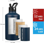 Insulated Water Bottle 87oz,Triple Wall Vacuum Stainless Steel(Dishwasher Safe),Leak Proof & Non-BPA,Flask Jug with Paracord Handle & Straw Spout Lids Sports Navy Blue