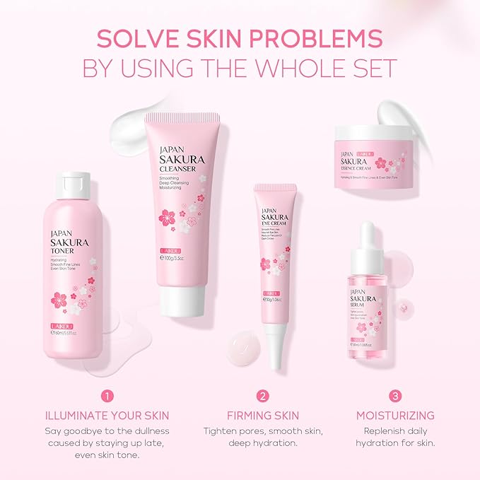 LAIKOU Skin Care Set, Skin Care Routine Kit for Women, Teen Face Care Kit Girls, Skincare Gift Set with Cleanser, Toner, Serum, Eye Cream, Face Cream 5pcs Mother's Day Christmas Birthday Daughter Wife