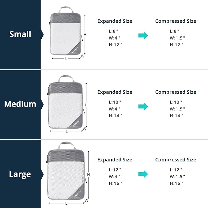 9 Set Compression Packing Cubes for Travel - Compressible, Lightweight, and Space-Saving Packing Cubes, Travel Essentials for Women, Grey