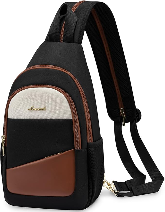 LOVEVOOK Sling Bag for Women, Convertible Sling Backpack, Small Water-resistant Daypack, Travel Chest Bag, Black, Brown, Beige